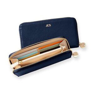 Mark & Graham Navy and Cream Zip-Around Leather Wallet